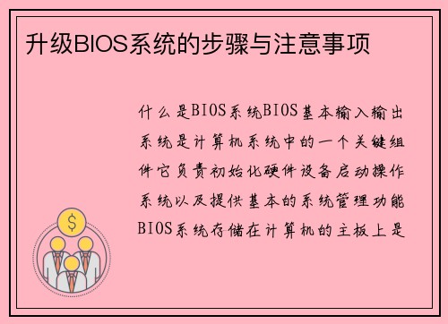升级BIOS系统的步骤与注意事项